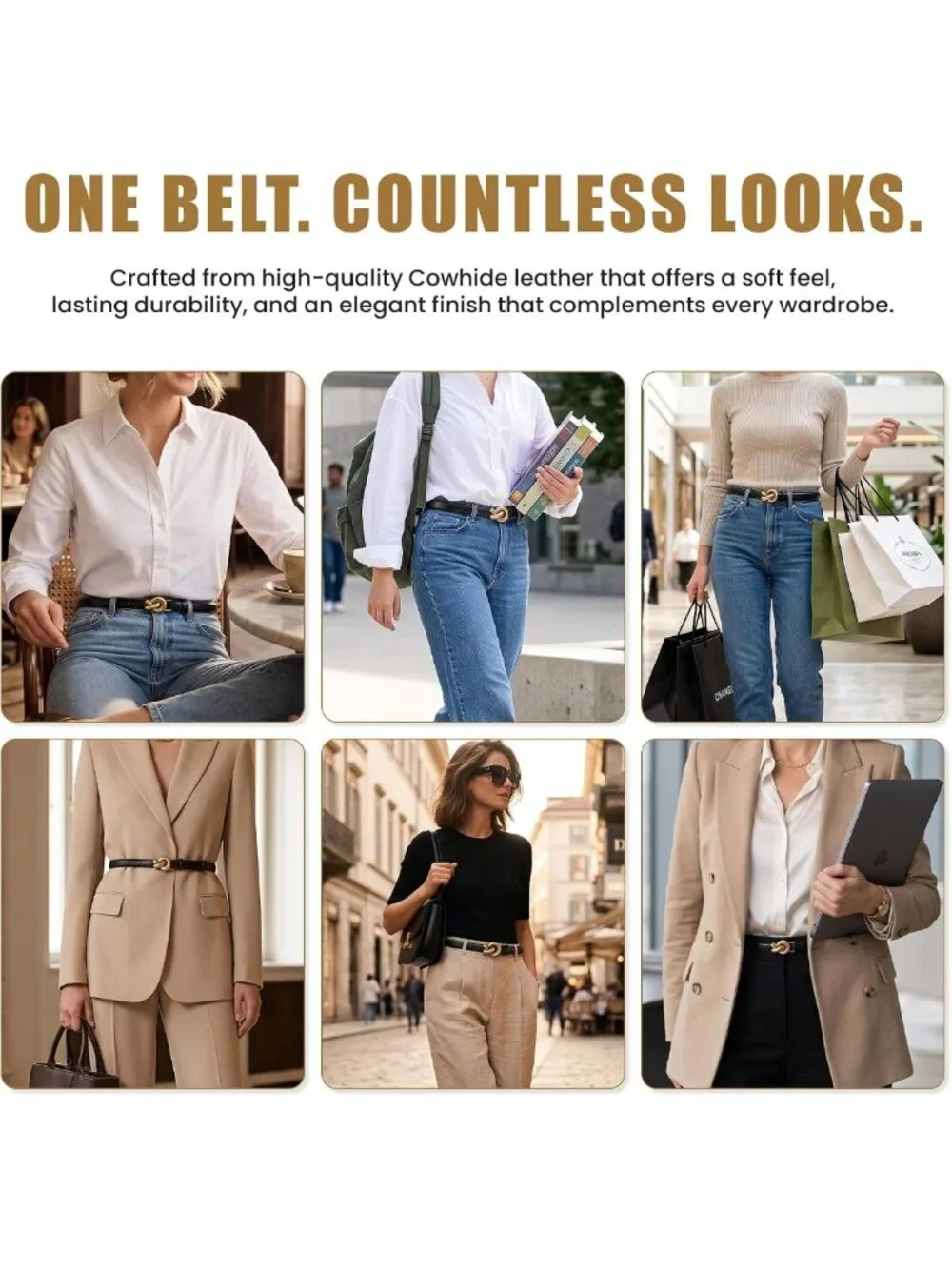Stylish Women's Gold Knot Buckle Belt | 100% Cowhide Leather Fashion Accessory